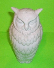 Vintage CERAMIC Wise Old OWL Ready to Paint Bisque Animal Sculpture w Feathers