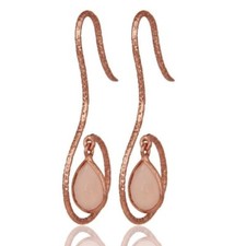 Rose Gold Plated 925 Silver Rose Chalcedony Gemstone Women's Hook Earrings