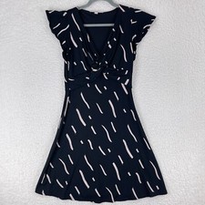 LOFT Dress Womens XS Black Tie Front Knot V Neck Cap Sleeve Stretch Read