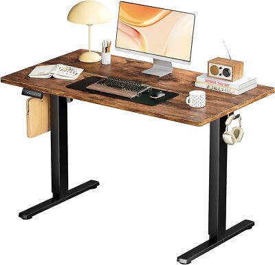 48'' Brown Electric Height Adjustable Desk Home Office Standing Computer Table