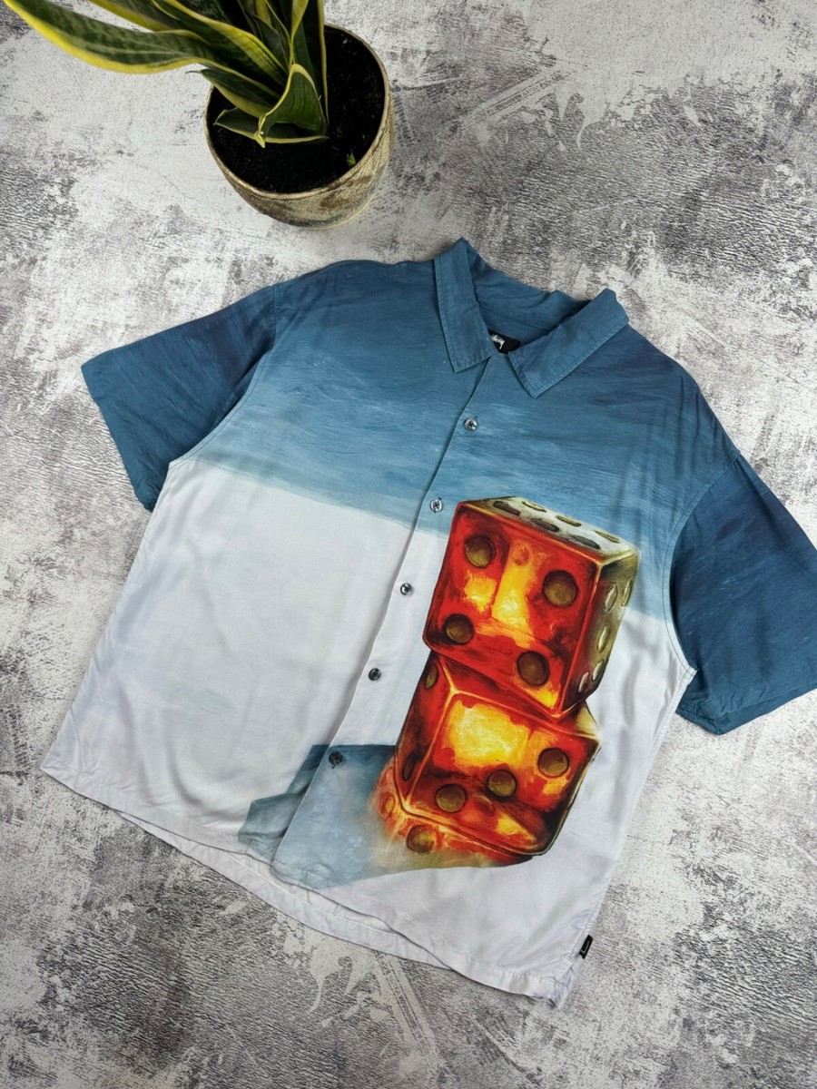 Vintage Stussy Japan Dice Painting Rayon 8 Ball Button