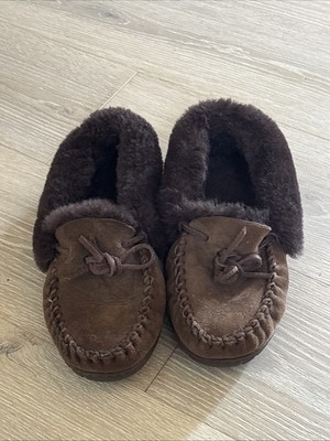 LL Bean Wicked Good Slippers Womens Sz 10 Suede Moccasins Shearling Lined 200608