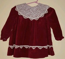Vintage Baby Christmas Dress Deep Red Velvet Style dress w/lace collar 18 mths