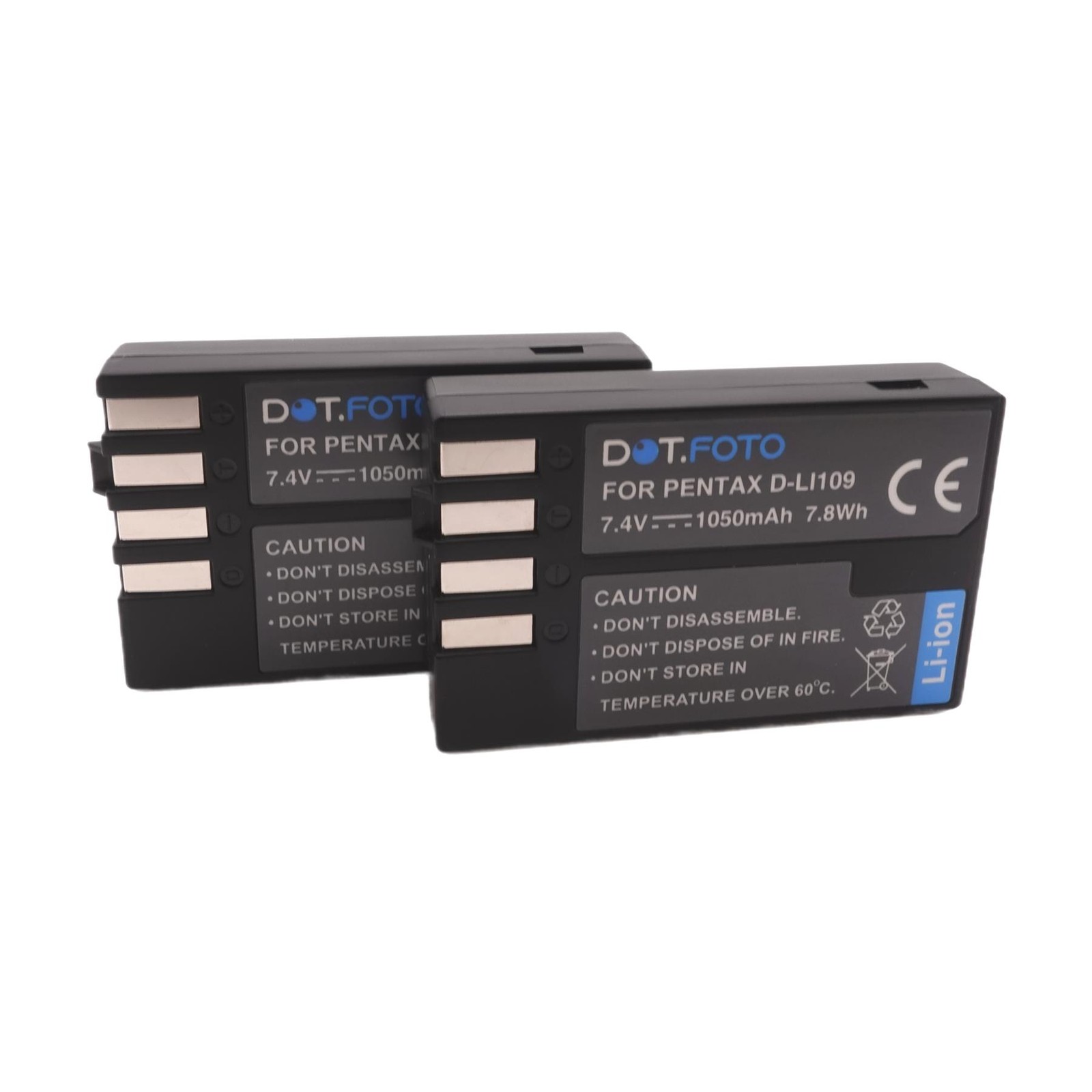 2x D-LI109 1050mAh Battery for Pentax K-30 K-50 K-70 K-500 KP K-r K-S1 K-S2