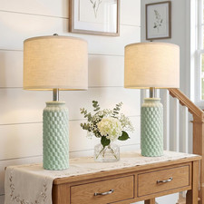 Set of 2 Modern 24" Green Ceramic Bedside Lamps for Home Decor