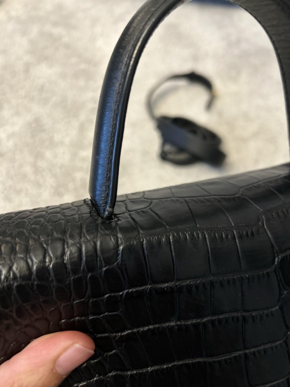 Polène Numero Un Black Leather Croc Handbag Crossbody Purse