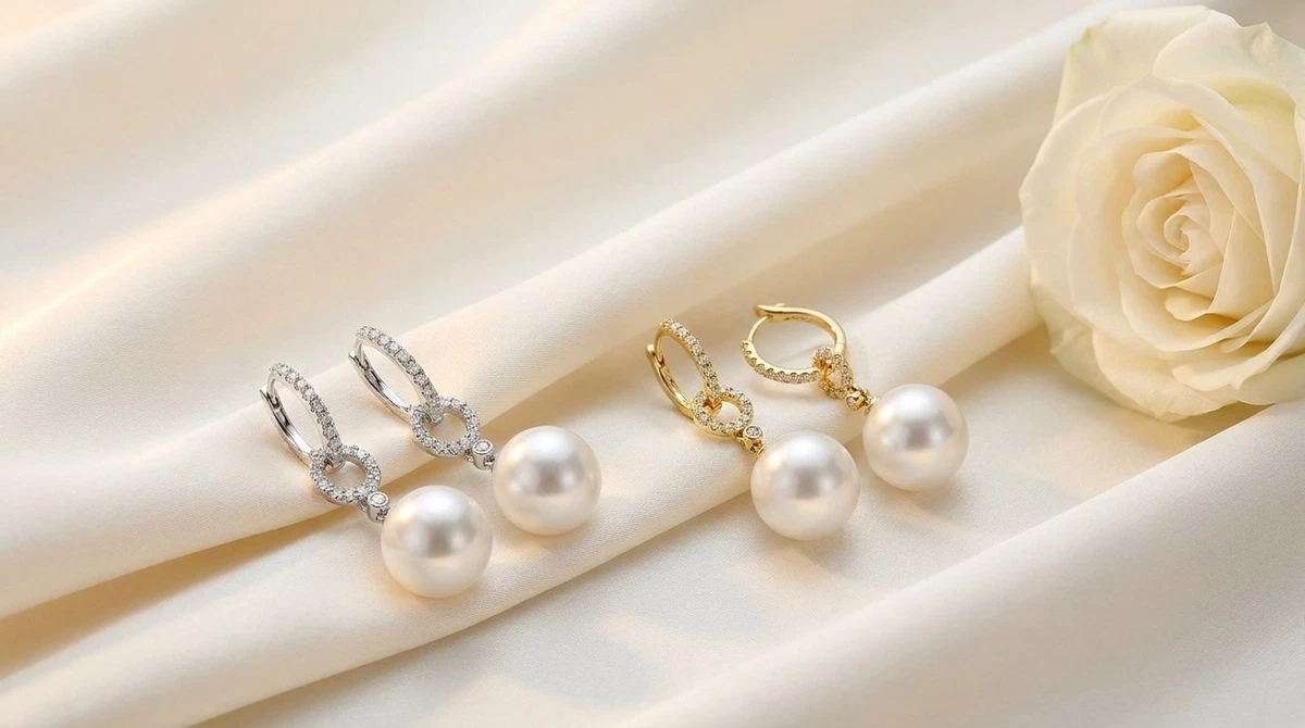 18K Yellow Gold South Sea Cultured Pearl & Diamond Earrings 10-11mm 0.29 ct tw