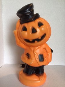 Vintage Halloween Scarecrow Pumpkin Blow Mold Top-Hat Empire 1969