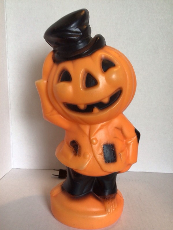 Vintage Halloween Scarecrow Pumpkin Blow Mold Top-Hat Empire 1969