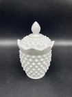Vintage Fenton White Hobnail Milk Glass Small Candy Jar With Lid 5 1/2”