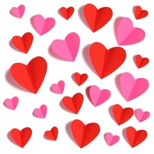 60 Pcs Valentines-Day-Wall-Decorations, 3D Heart Valentine Wall Red and Pink
