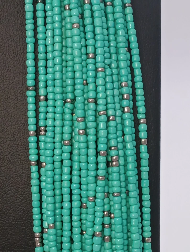 Collar Multi 23 Hilos Vidrio Turquesa Semilla Cuentas Nuevo Foto 4 de 4