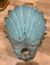 Vintage USA Mid-Century Modern Turquoise & Gold Speckled Shell Dish
