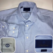 David Donahue Pinpoint Oxford Dress Shirt Mens 17.5 34/35 Blue Trim Fit Slim