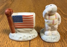 Image of Astronaut & American Flag Moon Salt & Pepper Shakers