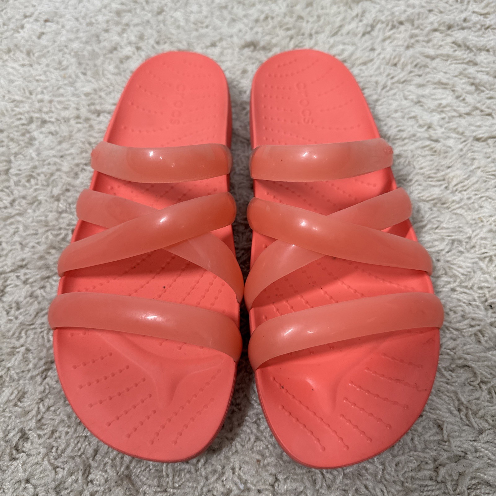 Crocs Women’s Splash Glossy Strappy Neon Watermelon Slip On Sandals Slide Size 8