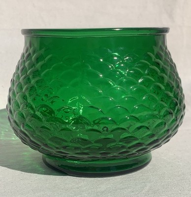 Vtg E.O. Brody Co Emerald Green Wide Rim Vase Fish Scale Bowl Planter G101 4.75 