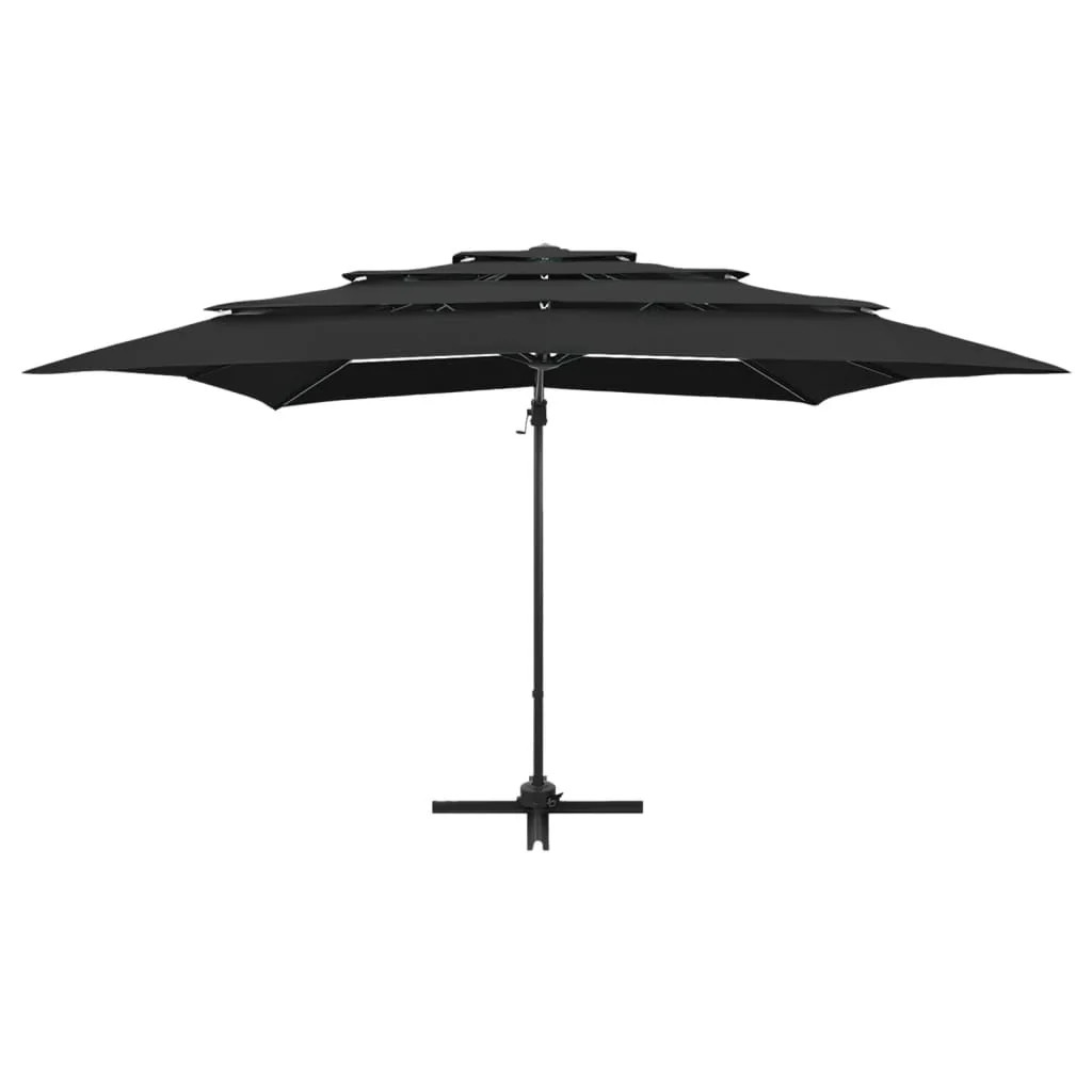 Parasol de jardin résistant au vent 4 niveaux aluminium noir contre la chaleur sur terrasse