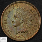 1874 Indian Head Copper Cent 1C (Lustrous & TONED!)