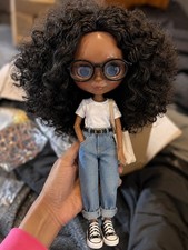 Neo Blythe Doll Black Hair Super Black Skin Jointed Body 12" Glossy Face OOAK