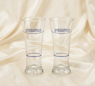 Paar Vintage Pernod Anisette Longdrinkgläser | 15 cm französisches Bistro Bargeschirr