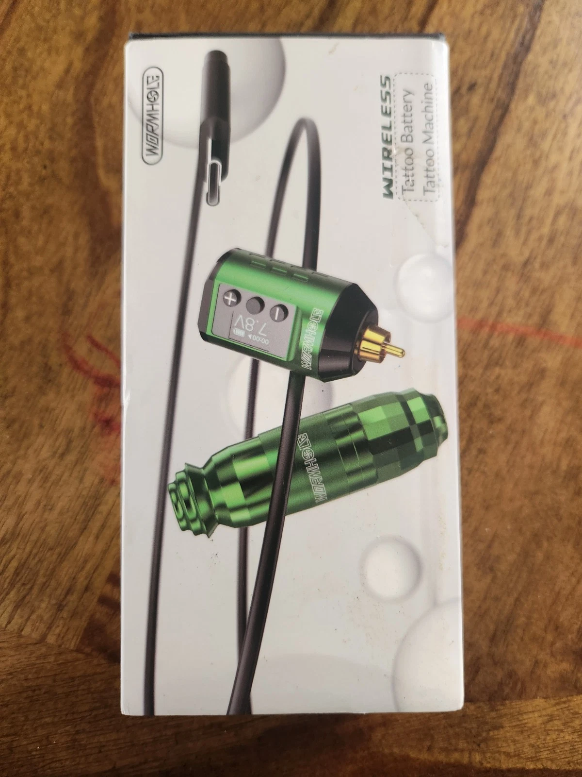 wormhole wireless tattoo machine green brand new with charging cable image 1