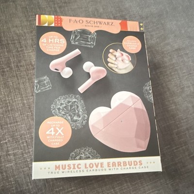 FAO Schwarz Music Love True Wireless Bluetooth Earbuds Heart Charging Case Pink