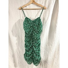 Lulus Green Floral Ruched Mini Dress Small Sleeveless Bodycon Sweetheart Neck
