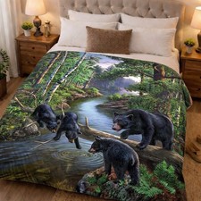 Beautiful Black Bear Blanket, Plush Queen Size Throw - Machine Washable
