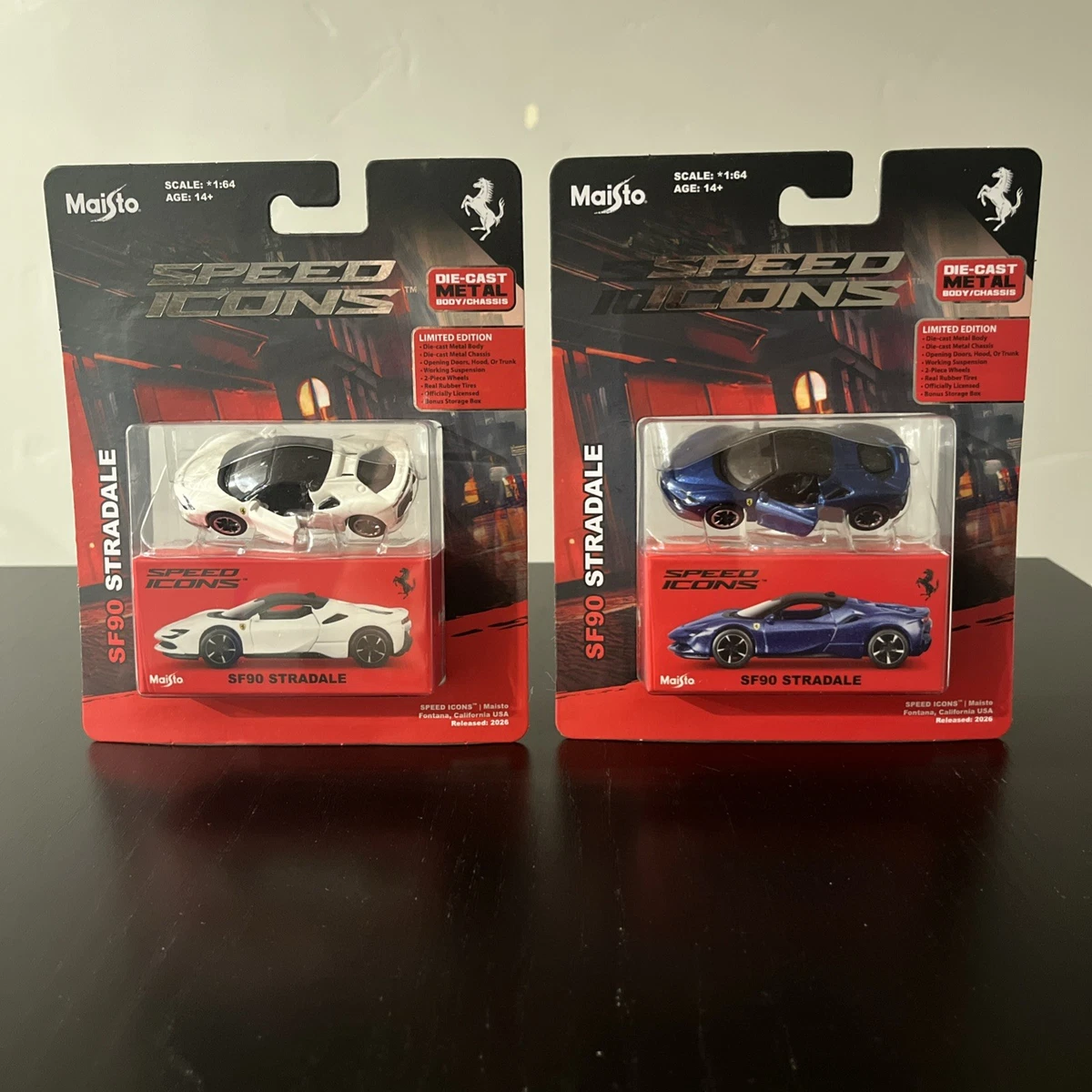 Maisto 🔥White & Blue Rare🔥 Speed Icons Ferrari SF90 Stradale Lot of 2