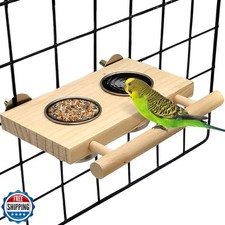 Tfwadmx Bird Food Stainless Steel Cups Wooden Perch Stand Hanging Feeder Bowl