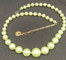 Vintage Signed Lisner Green Pearl Necklace Mid Century Designer Jewelry