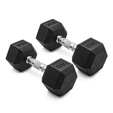 Barbell, 25lb Coated Rubber Hex Dumbbell, 2 Packs
