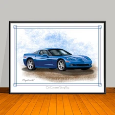 C6 Corvette Stingray Muscle Car Art Print 18 X 24 - Unframed