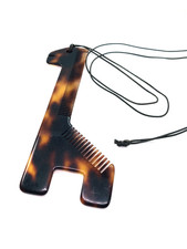 Vtg C. Wahba Giraffe Animal Shape Hair Comb Signed Necklace Pendant Switzerland
