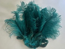 Vintage Teal Ostrich Feather Hand Fan