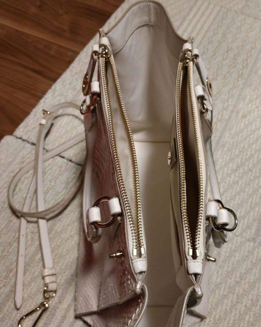 COACH 2 way Handbag Python Embossed White Leather… - image 6
