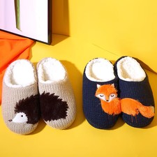 Womens Cute Woodland Animal Slippers Warm Plush Lined Cozy Non Slip House Shoes