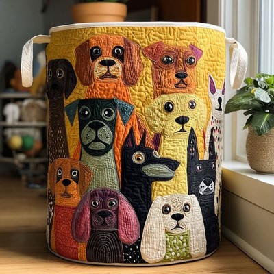 Cute Dogs Quilted Laundry Basket Puppy Breed Storage Bin Pet Lover Gift Bag
