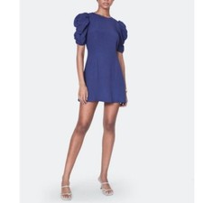 Billie the Label Helena Navy Blue Shirred Short Sleeves Mini Dress, Size 0