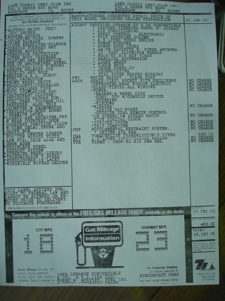 Chrysler LeBaron 1989  Foto 4 de 4