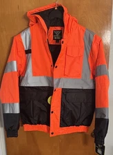Orange Safety Jacket Mens Small Weather Club Bomber