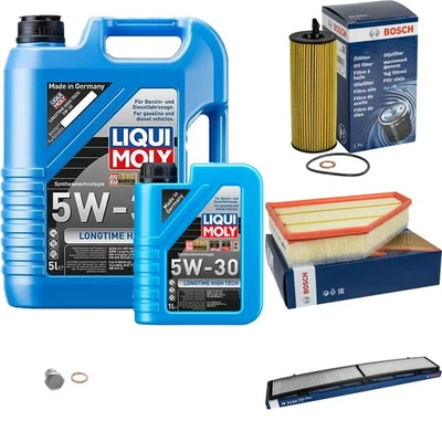 BOSCH, LIQUI MOLY BOSCH Inspektionspaket 6L Liqui Moly Longtime High Tech 5W-30 für BMW 1er 118d