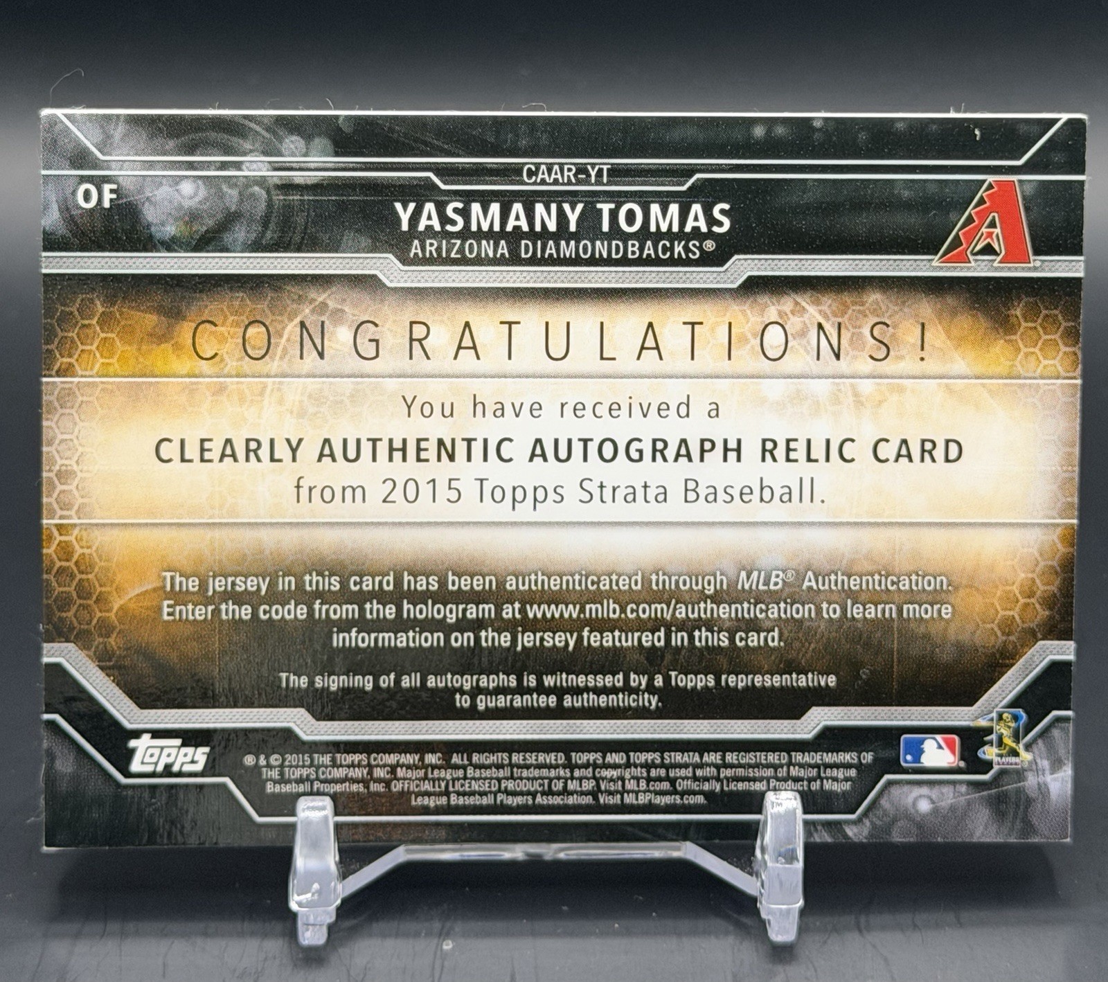 2015 Topps STRATA GAME USED AUTO JERSEY Yasmany Tomas Dbacks view 2