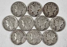 Lot of 10 Mercury Dimes 90% Silver - Various Dates Free Shipping