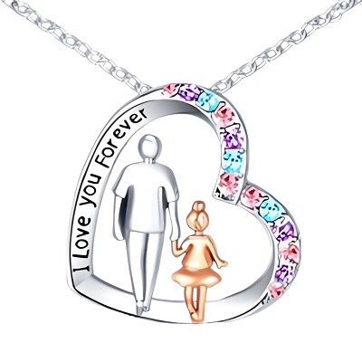 ''I Love You Forever'' Vater Tochter Herz Halskette Anhänger Zirkonia B56