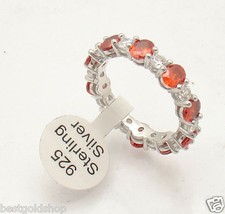 4.4TCW Oval Garnet Round CZ Eternity Band Ring Anti-Tarnish 925 Sterling Silver