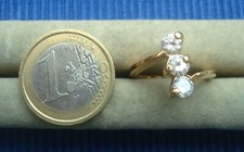 B26C Neuf Bague Plaqué Or  3 Strass Diamant Design Lot Bijou 