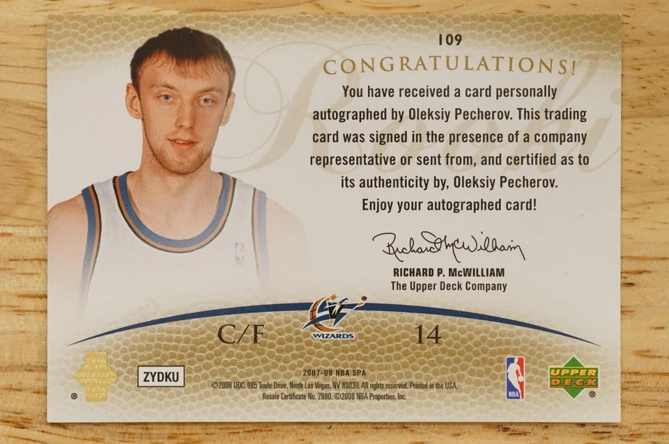 22007-08 SP Authentic Rookie RC Short Print Auto 302/999 Oleksiy Pecherov #109 - Image 3 of 3