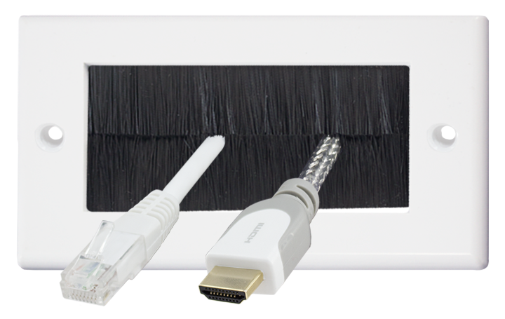 White Brush Faceplate Black Brushes Wall Plate Double 2 Gang Cable Tidy Entry